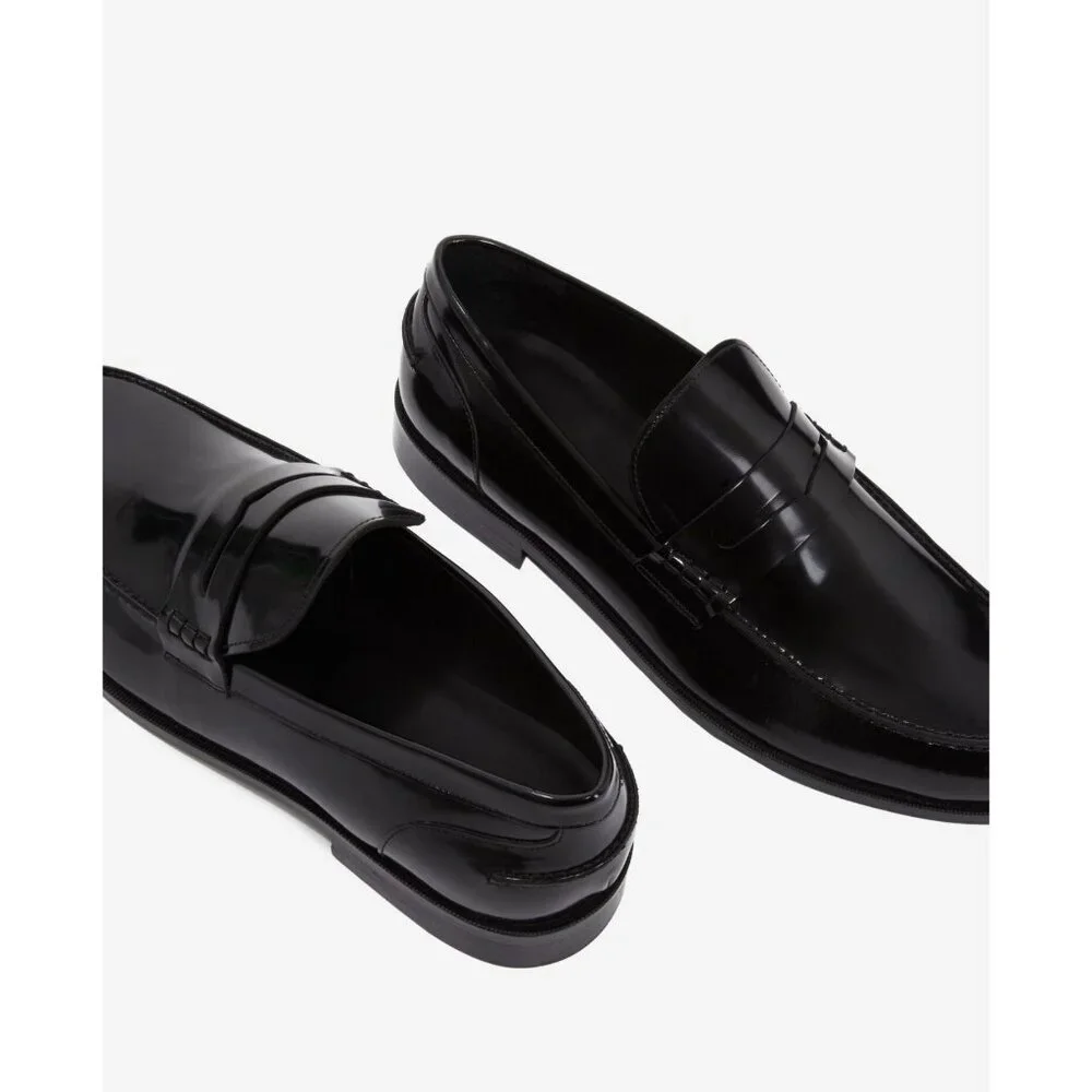 NIB The Kooples Boy’s Smooth‎ Leather Black Loafers Moccasins FR 40 US 6 Slip-On